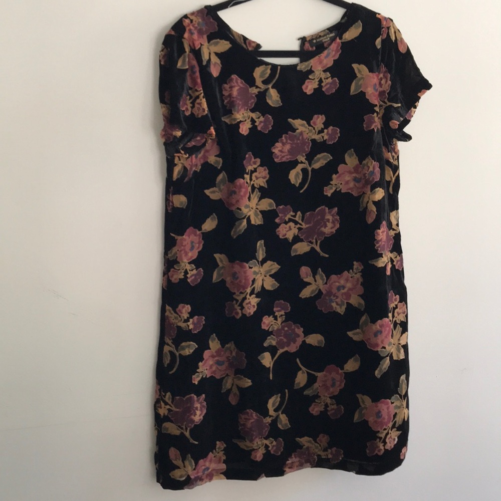 Floral black velvet dress